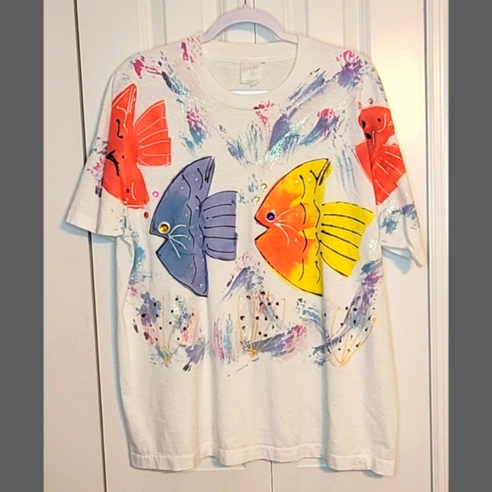 Vintage 80s India Ink Hand Painted T-Shirt "One Size" (XL)